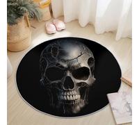 Tapis Rond Salon, 3D Crâne modèle Tapis Rond Antidérapant pour Décoration, pour Chambre Cuisine Balcon Terrasse Salon Salle à Manger Intérieur Extérieur (60 cm, Noir)