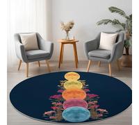 Tapis Rond Salon 60 cm Art Numérique Lune Verticale Brillante Antidérapant & Poils Courts Tapis de Sol Ronds Décoration, Bleu Foncé pour Chambre à Coucher Balcon Intérieur Extérieur Moquette