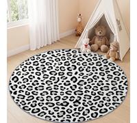 Tapis Rond Salon 60 cm, Imprimé Animal Léopard Tapis de Sol Décoration | Lavable en Machine Animal À Pois Gris Descente de Lit, Antidérapant pour Salle à Manger Bureau Cuisine, Gris Clair