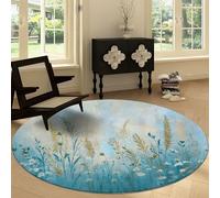 Tapis Rond Salon 60 cm Shabby Chic, Tapis de Sol décoration Fleurs Paysage antidérapant Coureur - pour Chambre Cuisine Balcon terrasse Salon Salle à Manger intérieur extérieur
