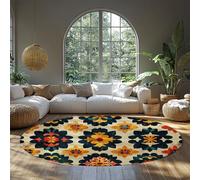 Tapis Rond Salon 60cm（Rond） Tapis élévateurs colorés modérés et Fleurs Rugs Fin Sol intérieur Moquette sans Coulisse pour Chambre sous la Table à Manger