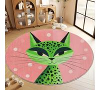 Tapis Rond Salon 80 cm, Tapis de Sol Antidérapant Dessin Animé Animal Pois Chat pour Garçons Filles Adulte - pour Salon Chambre Cuisine Balcon Terrasse Salle à Manger, Rose