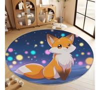 Tapis Rond Salon 80 cm, Tapis de Sol Antidérapant Dessin Animé Mignon Animaux Renard Étoiles pour Garçons Filles Adulte - pour Salon Chambre Cuisine Balcon Terrasse Salle à Manger, Violet