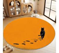 Tapis Rond Salon 80 cm, Tapis de Sol Antidérapant Simple Dessin Animé Animal Chat Noir pour Garçons Filles Adulte - pour Salon Chambre Cuisine Balcon Terrasse Salle à Manger, Orange