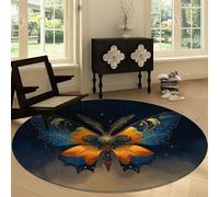 Tapis Rond Salon 90 cm Art Abstrait, Beau Papillon Géométrie Tapis de Sol Décoration Antidérapant Coureur - pour Chambre Cuisine Balcon Terrasse Salon Salle à Manger Intérieur Extérieur