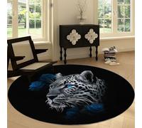 Tapis Rond Salon 90 cm Dark Fantasy, Tapis de Sol décoration Rose Animaux léopard antidérapant Coureur - pour Chambre Cuisine Balcon terrasse Salon Salle à Manger intérieur extérieur