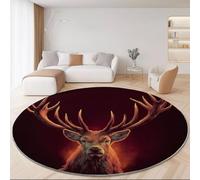 Tapis Rond Salon 90 cm Poils Courts pour Chambre Cuisine Intérieur Extérieur, Art Fantastique Portrait De Cerf Thème Antidérapant & Doux Flanelle Tapis Rond Décoratif, Rouge Foncé