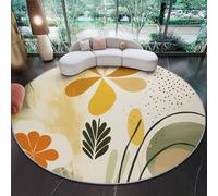 Tapis Rond Salon, Abstrait Bohème Fleurs Et Feuillage Tapis de Sol Décoration Antidérapant pour Chambre Cuisine Balcon Terrasse Salon Salle à Manger(80 cm, Jaune)