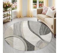 Tapis Rond Salon, Abstrait Géométrique Vague Ligne Imprimer Tapis de Sol Décoration Antidérapant pour Chambre Salon Cuisine Balcon Terrasse Salle à Manger Intérieur, 60 cm Gris