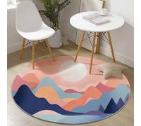 Tapis Rond Salon, Abstrait Lune Géométrie Montagnes Tapis de Sol Décoration Antidérapant pour Chambre Cuisine Balcon Terrasse Salon Salle à Manger(160 cm, Bleu Crème)