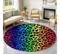 Tapis Rond Salon Abstrait Moderne Antidérapant Lavable en Machine 200 cm | Motif Animal Motif Léopard Poil ras, Moelleux fin et Résistant, Descente de lit, Adulte Chambre, Cuisine Couloir, Bleu
