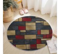 Tapis Rond Salon, Abstrait Rectangle Texture Imprimé Tapis de Sol Décoration Antidérapant pour Salon Chambre Cuisine Balcon Terrasse Salle à Manger Intérieur & Extérieur (Coloré, 140 cm)