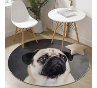 Tapis Rond Salon, Animal Portrait De Carlin modèle Tapis Rond Antidérapant pour Décoration, pour Chambre Cuisine Balcon Terrasse Salon Salle à Manger Intérieur Extérieur (160 cm, Gris)