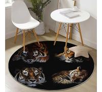 Tapis Rond Salon, Animal Tigre Léopard modèle Tapis Rond Antidérapant pour Décoration, pour Chambre Cuisine Balcon Terrasse Salon Salle à Manger Intérieur Extérieur (100 cm, Noir)