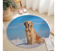 Tapis Rond Salon Animaux Photographie Neige Chiot Blanc Marron Thème Imprimé, Lavable en Machine Tapis de Sol Antidérapant pour Salon Chambre Cuisine Balcon Terrasse Salle à Manger Intérieur, 120 cm
