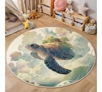 Tapis Rond Salon, Aquarelle Représentant Une Tortue Marine Tapis De Sol Décoration Antidérapant, Lavable À d'animaux Marins pour Chambre Cuisine Balcon Salon Salle À Manger Intérieur (120 Cm)