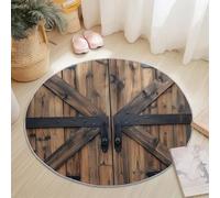 Tapis Rond Salon, Architecture Porte De Grange en Bois Tapis de Sol Décoration Antidérapant pour Chambre Cuisine Balcon Terrasse Salon Salle à Manger Intérieur Extérieur (90 cm, Brun)