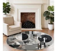 Tapis Rond Salon Art géométrique Abstrait Tapis de Sol Décoration Antidérapant 90 cm (Round) pour Salon Chambre Cuisine Balcon Terrasse Salle à Manger Intérieur Praticiens de l'artGris