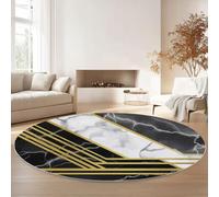 Tapis Rond Salon, Art Numérique Abstrait Géométrique Tapis de Sol Décoration Antidérapant pour Salon Chambre Cuisine Balcon Terrasse Salle à Manger Intérieur (60 cm Rond,Noir)