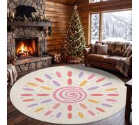 Tapis Rond Salon Bohème Abstrait Ovale Étoiles Spirale Rose Doux Poil Ras Tapis de Sol Antidérapant pour Salon Chambre Cuisine Salle à Manger 90 cm