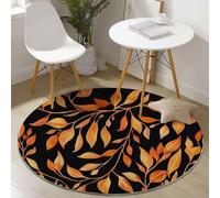 Tapis Rond Salon, Botanique Abstrait Feuilles modèle Tapis Rond Antidérapant pour Décoration, pour Chambre Cuisine Balcon Terrasse Salon Salle à Manger Intérieur Extérieur (90 cm, Noir)