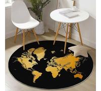 Tapis Rond Salon Carte du Monde Minimaliste Tapis de Sol Décoration Antidérapant pour Salon Chambre Cuisine Balcon Terrasse Salle à Manger Intérieur Extérieur (200 cm, Jaune Noir)
