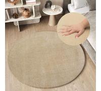 Tapis rond Salon Chambre à coucher Unicolore Moderne Shaggy Haut Flocon Beige Doux 200 x 200 cm