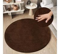 Tapis rond Salon Chambre à coucher Unicolore Moderne Shaggy Haut Flocon Marron Doux 200 x 200 cm