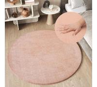 Tapis rond Salon Chambre à coucher Unicolore Moderne Shaggy Haut Flocon Rose Doux 160 x 160 cm