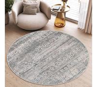 Tapis rond Salon Chambre Gris Beige Vintage Floral 80 x 80 cm