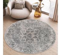 Tapis rond salon chambre gris foncé Floral Rosette 80 x 80 cm