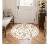 Tapis Rond Salon Chambre,Round 180 cm,Fleurs Multicolores Beige Bleu Rose Jaune Vert, Rugs Living Room Bedroom Canapé Lit Ameublement Decoration Maison Interieur,
