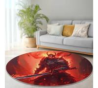 Tapis Rond Salon, Chevalier de Flamme Gothique Sombre Tapis de Sol Décoration Antidérapant Rouge Noir pour Chambre Cuisine Balcon Terrasse Salle à Manger Intérieur Extérieur 60 cm (Round)