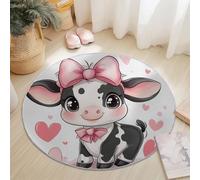 Tapis Rond Salon Coloré, Dessins animés Amour Vaches Nœuds Imprime Tapis de Sol Décoration Antidérapant pour Salon Chambre Cuisine Terrasse Salle à Manger Intérieur & Extérieur 100 cm