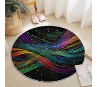 Tapis Rond Salon Coloré, Fantaisie Vague Ligne Point Imprime Tapis de Sol Décoration Antidérapant pour Salon Chambre Cuisine Terrasse Salle à Manger Intérieur & Extérieur 80 cm