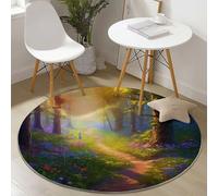 Tapis Rond Salon, Coloré Tapis de Sol Décoration Antidérapant pour Salon Chambre Cuisine Balcon Terrasse Salle à Manger Intérieur - Fantastique Fleurs Chemin forestier Imprimer 160 cm