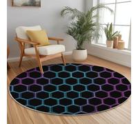 Tapis Rond Salon, Coloré Tapis de Sol Décoration Antidérapant pour Salon Chambre Cuisine Balcon Terrasse Salle à Manger Intérieur - Moderne Science-Fiction Hexagones Textures Imprimer (160 cm)