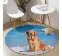Tapis Rond Salon, Coloré Tapis de Sol Décoration Antidérapant pour Salon Chambre Cuisine Balcon Terrasse Salle à Manger Intérieur - Gros Plan Golden Retriever Animal Neige Imprimer 100 cm