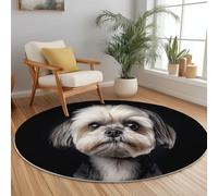 Tapis Rond Salon, Coloré Tapis de Sol Décoration Antidérapant pour Salon Chambre Cuisine Balcon Terrasse Salle à Manger Intérieur - Gros Plan Shih Tzu Mignon Portrait Imprimer (160 cm)
