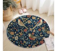 Tapis Rond Salon Coloré, William Morris Oiseau Fleur Vigne Imprime Tapis de Sol Décoration Antidérapant pour Salon Chambre Cuisine Terrasse Salle à Manger Intérieur & Extérieur 100 cm