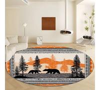 Tapis Rond Salon Diamètre : 120 cm, Montagnes Vintage Forêt Animal Ours Tapis Antidérapant Lavable en Machine - Moquette Rond Doux Orange pour Chambre Cuisine Intérieur & Extérieur Décoration