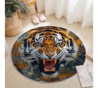 Tapis Rond Salon Diamètre 160 cm, Peinture à l'huile Animal Tigre Texture Imprime, Coloré Tapis de Sol Décoration Antidérapant pour Salon Chambre Cuisine Terrasse Salle à Manger Intérieur & Extérieur