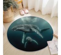 Tapis Rond Salon Diamètre 60 cm, Gros Plan Photographie Océan Baleine Imprime, Bleu Gris Tapis de Sol Décoration Antidérapant pour Salon Chambre Cuisine Terrasse Salle à Manger Intérieur & Extérieur