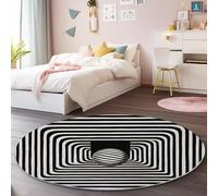 Tapis Rond Salon, Doux Poil Courts Lavable Géométrie Vision Espace Imprimé Antidérapant Noir Blanc Tapis Rond pour Salon Chambre Cuisine Balcon - 60 cm