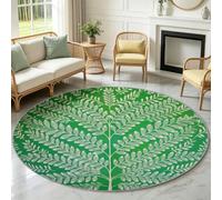 Tapis Rond Salon Doux Poil Ras Lavable Antidérapant 120 cm Moderne Plantes | Tapis de Sol Décoration Fougère Feuillage pour Chambre à Coucher, Cuisine, Chambre d'enfant, Salle à Manger Intérieur, Vert
