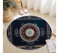 Tapis Rond Salon, Éléments Sombres Runes Vikings Bordures Imprimé Tapis de Sol Décoration Antidérapant pour Salon Chambre Cuisine Balcon à Manger Intérieur & Extérieur (Noir Blanc, 100 cm)