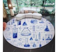 Tapis Rond Salon Expériences de matériel Scientifique à Tapis de Sol Décoration Bleu Blanc Antidérapant pour Salon Chambre Cuisine Balcon Terrasse Salle à Manger Extérieur 100 cm (Round)