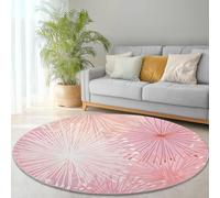 Tapis Rond Salon Feu d'artifice Rose Romantique Tapis de Sol Décoration Rose Blanc Antidérapant pour Salon Chambre Cuisine Balcon Terrasse Salle à Manger Extérieur 100 cm (Round)