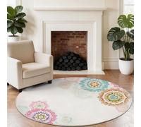 Tapis Rond Salon Fleurs de Mandala de Bohême Tapis de Sol Décoration Antidérapant 60 cm (Round) pour Salon Chambre Cuisine Balcon Terrasse Salle à Manger Intérieur Couleur