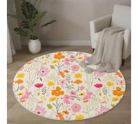 Tapis Rond Salon, Fleurs Sauvages Colorées Tapis De Sol Décoration Antidérapant, Lavable À Jardin Anglais pour Chambre Cuisine Balcon Salon Salle À Manger Intérieur (Couleurs Mélangées)